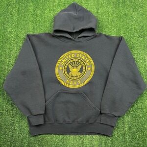 Vintage Soffe US Navy Boxy Hoodie Men's Blue Reflective Double Sided USA Y2K